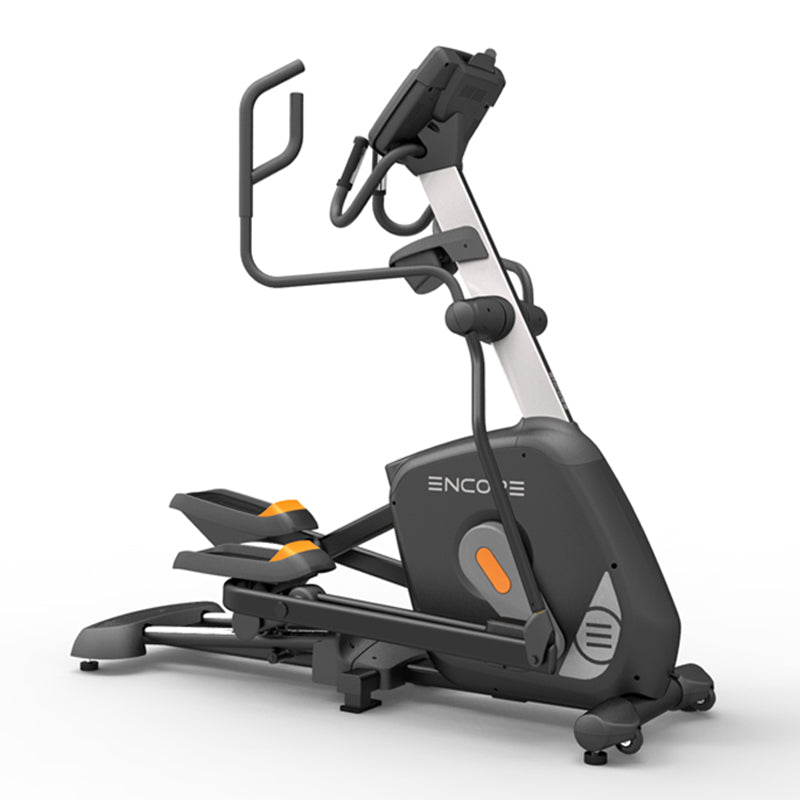 Impulse Encore ECE5 Elliptical Cross Trainer, showing the full view of the product from a right facing angle with digital display on a white background