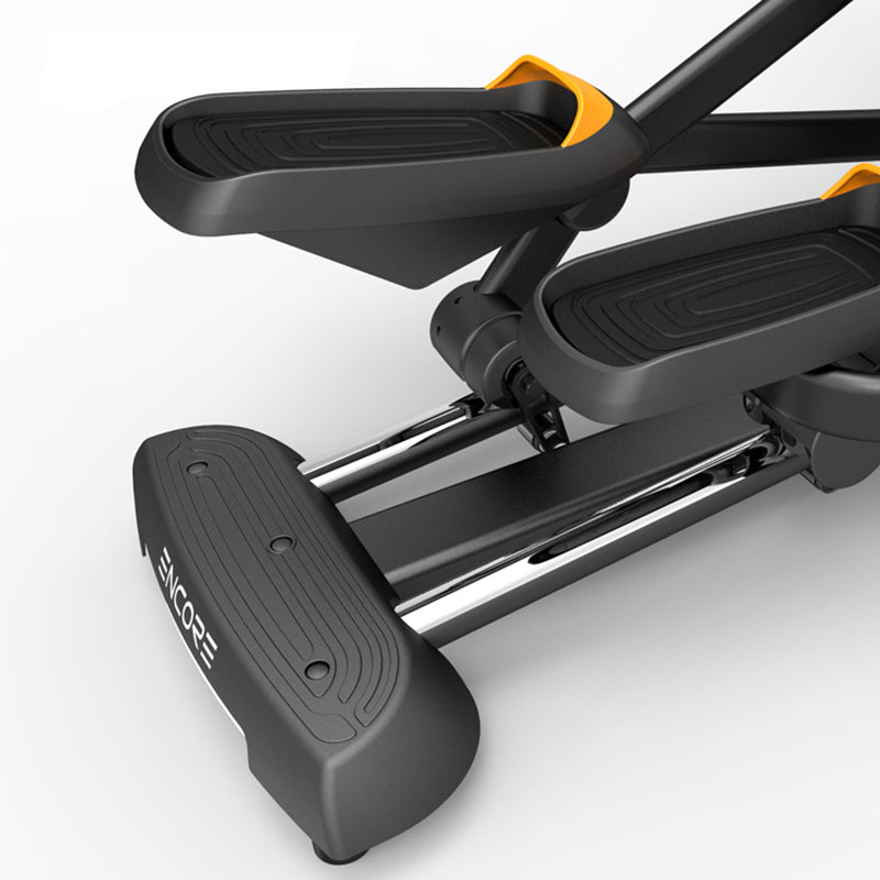 Impulse Encore ECE5 Elliptical Cross Trainer, Close-up of a black and orange elliptical steps on a white background
