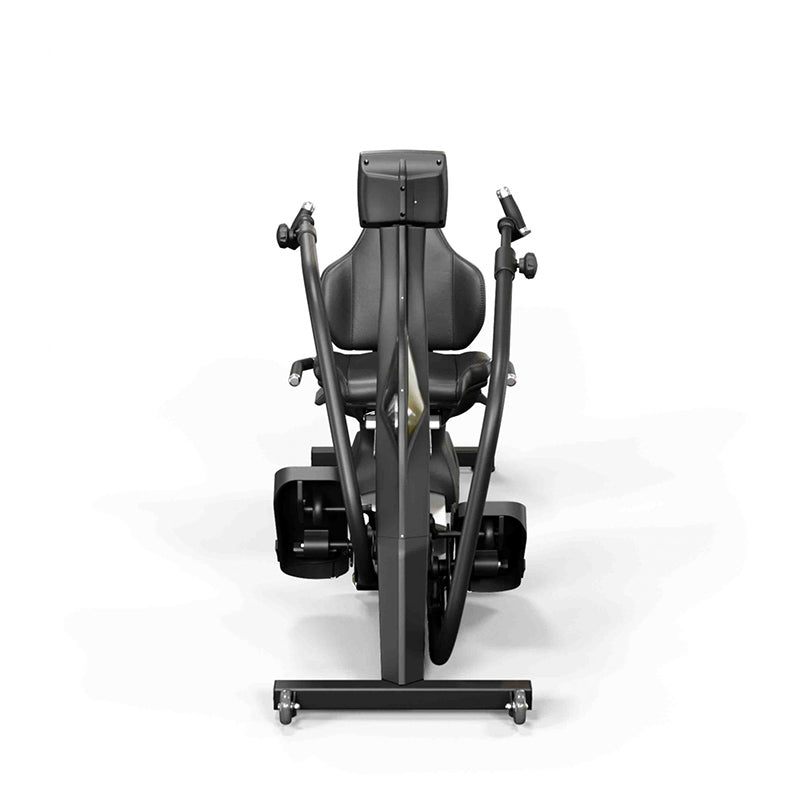 Keiser M7i Total Body Recumbent Stepper exercise bike. Full view of the bike from the direct front on a white background