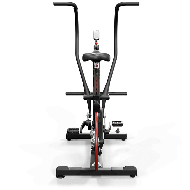 Keiser M3i Total Body Trainer elliptical exercise bike in black and red from the back view on a white background