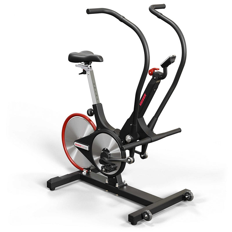 Keiser M3i Total Body Trainer elliptical exercise bike with black frame and red accents on a white background