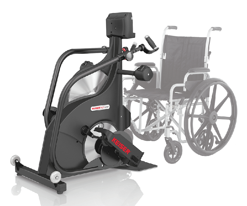 Kaiser exercise bike attachment for a wheelchair on a white background