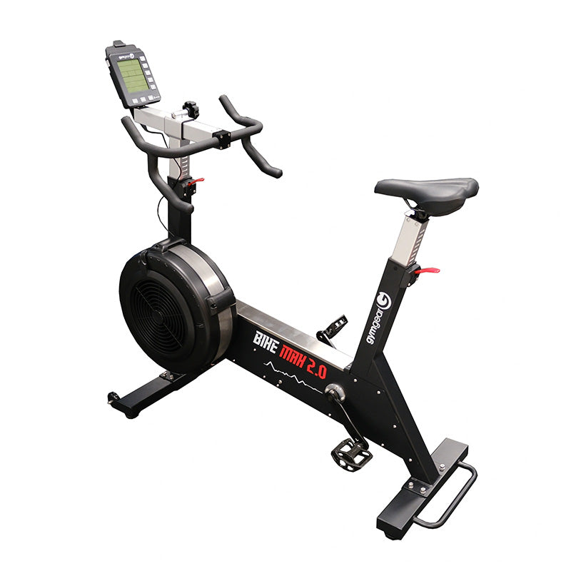 Gym Gear Bike Max 2.0 exercise bike in black with digital display on a white background