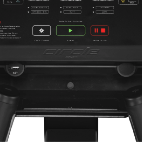 Gym Gear E8 Cross Trainer Control panel in black with various buttons and indicators.