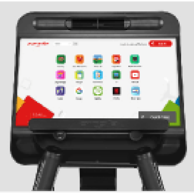 Gym Gear E8e Cross Trainer Digital display with app icons on a screen.