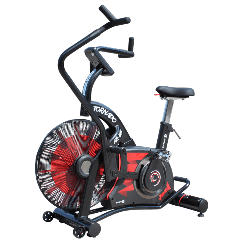 Tornado exercise bike with red fan on a white background