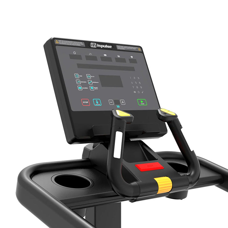 Impulse XSC700 Step machine Close-up of the control panel with digital display and handlebar on a white background