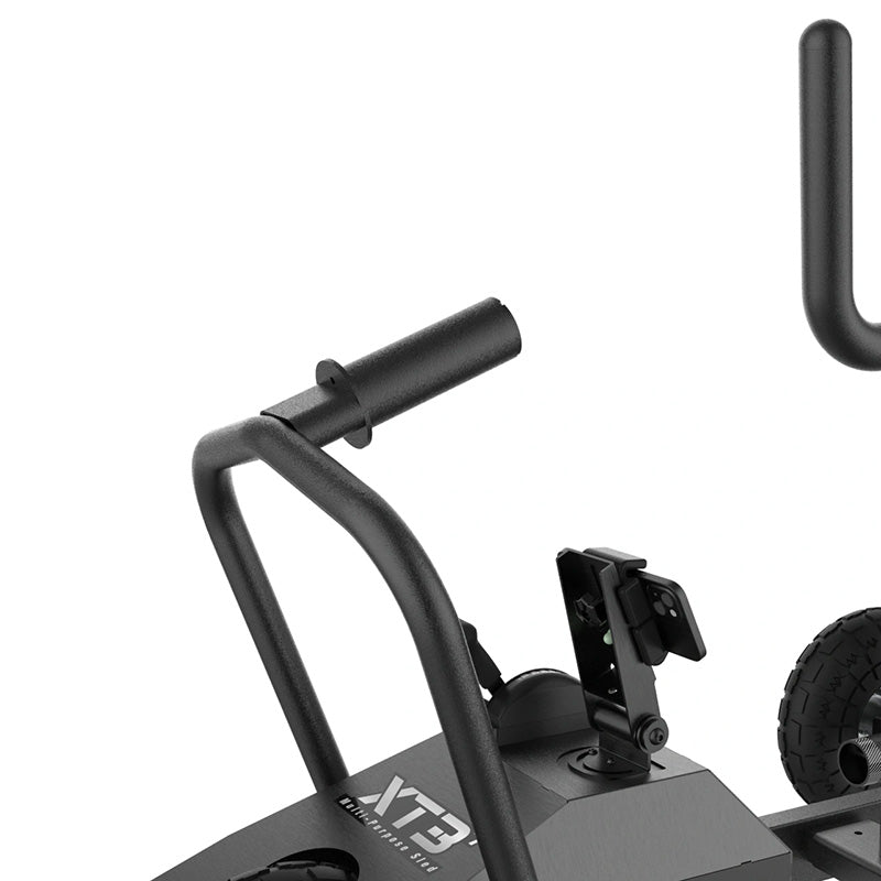 Close-up of the weight plate holder on the Gym Gear XT3 Plus Sled V2 power sled on a white background