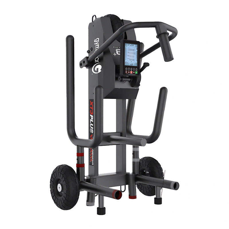 Gym Gear XT3 Plus Sled V2 power sled digital display in black, folded up on a white background