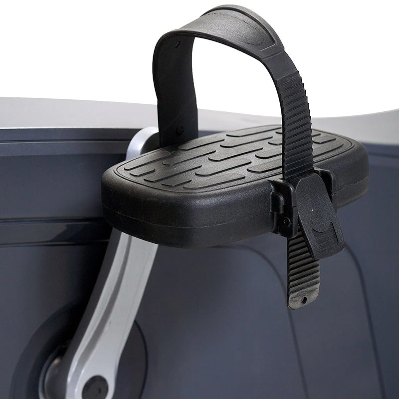 Impulse RU700 Upright exercise Bike Black footstep with adjustable foot strap with a white background