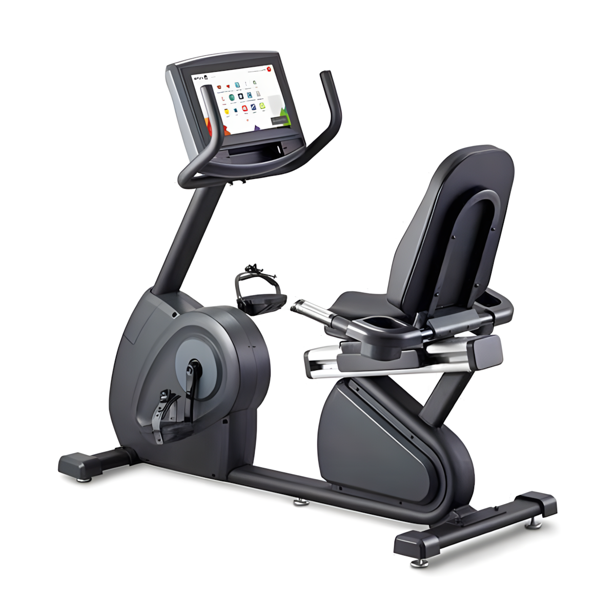 Gym Gear R98e Recumbent exercise Bike with digital display on a white background