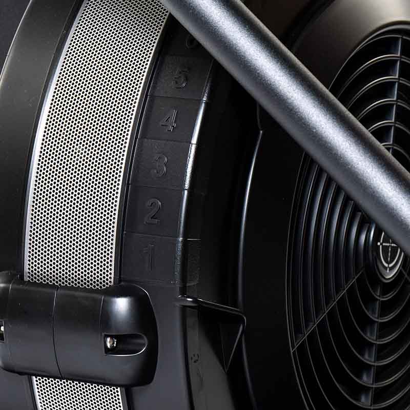 Attack Fitness Ski Attack Ski Machine in black. Close up of the fan on a white background