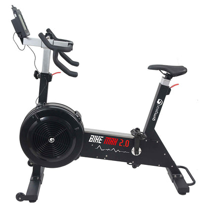 Gym Gear Bike Max 2.0 exercise bike in black with digital display from a side view on a white background