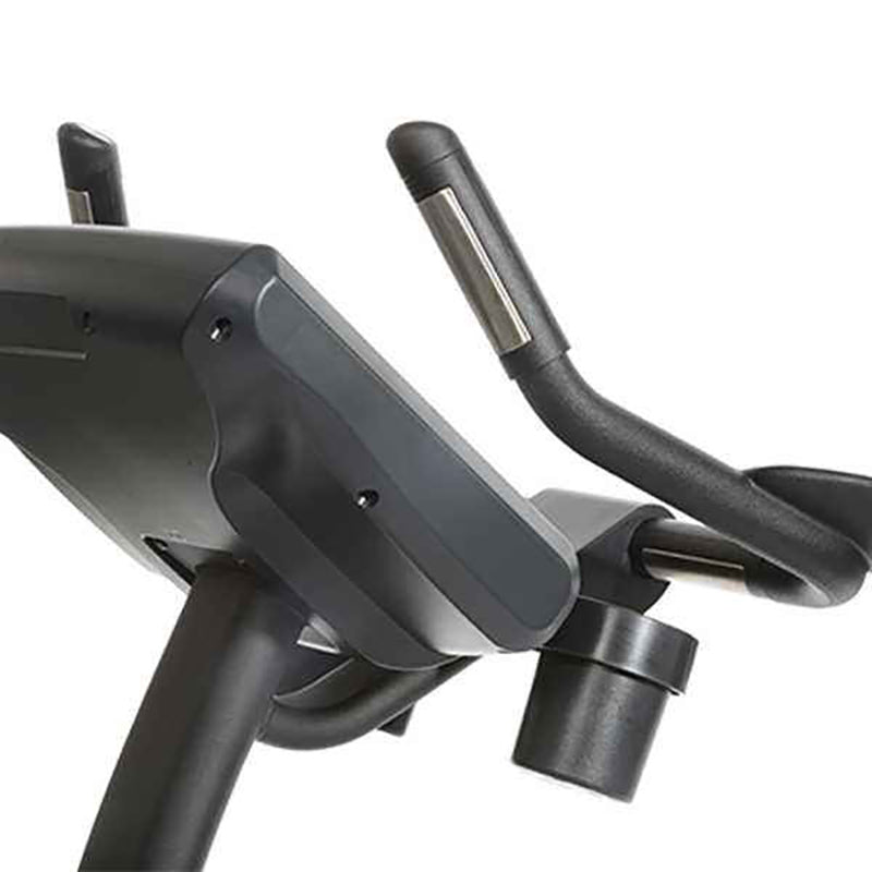 Close-up the handles of the Gym Gear C97 Upright exercise bike with a white background