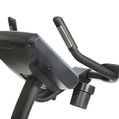 Close-up the handles of the Gym Gear C97 Upright exercise bike with a white background