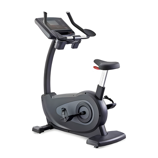 Gym gear C98s Upright exercise Bike in black with digital display on a white background