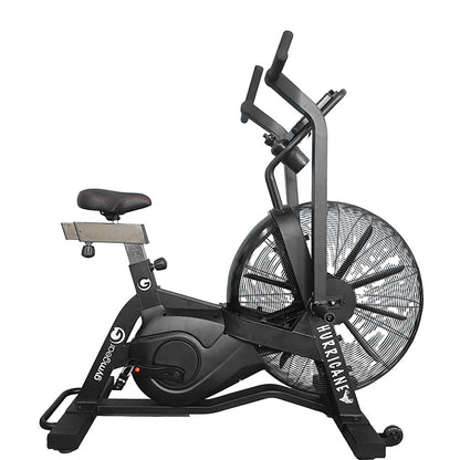 Gym Gear Hurricane Air Bike exercise bike in black, full view from the right side on a white background