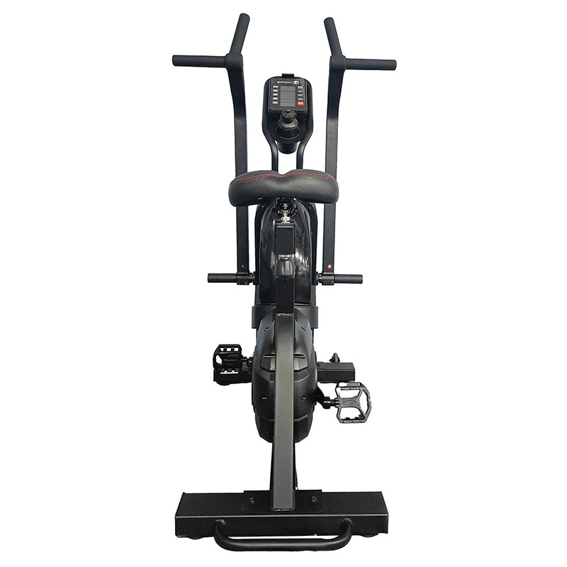 Gym Gear Hurricane Air Bike exercise bike in black, full view from the back on a white background