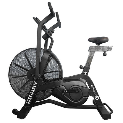 Gym Gear Hurricane Air Bike exercise bike in black, full view from the left side on a white background