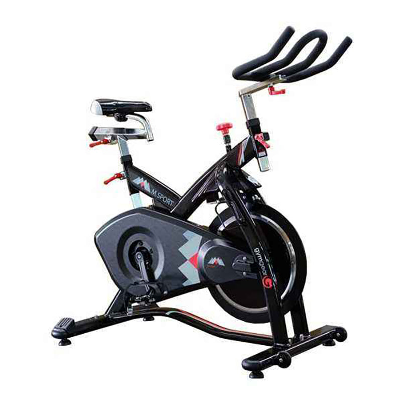 Gym Gear M Sport Indoor Cycle exercise bike in black with red accents on a white background