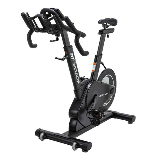 Attack Fitness Spin Attack M1 Indoor Cycle exercise bike in Black on white background 