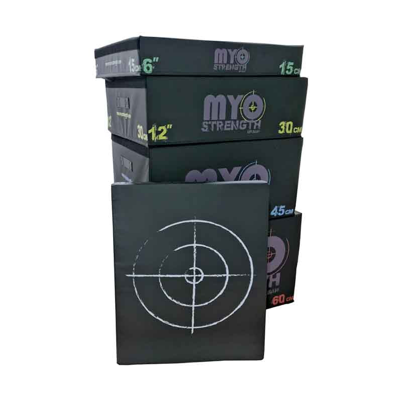 Stack of MYO Strength Soft Plyometric Platform Box Set with a view from the top, on a white background