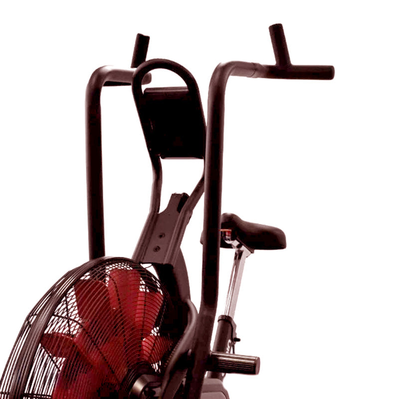 Origin Storm Air Bike exercise bike with red fan, view of the front on a white background