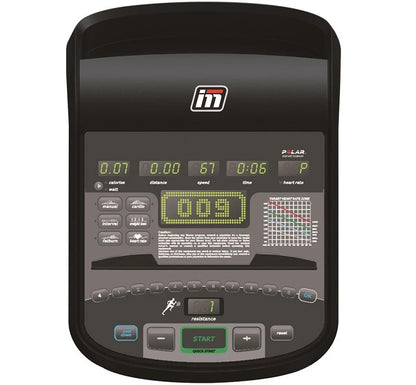 Impulse RR700 Recumbent exercise bike, Close-up of the treadmill console with digital display and control buttons on a white background