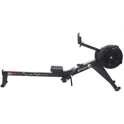 Gym gear Row Max 2.0 rowing machine with digital display in black from a side view on a white background