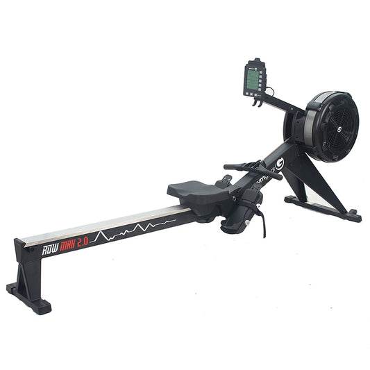 Gym gear Row Max 2.0 rowing machine with digital display in black on a white background