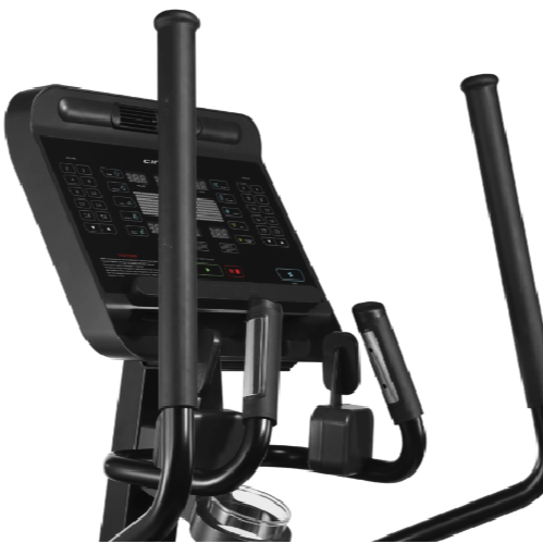 Close-up of a piece of Gym Gear E8 Cross Trainer in black with a control panel on a white background