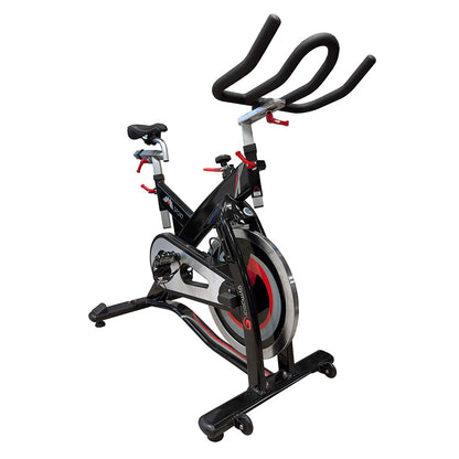 Gym Gear Sport Indoor Cycle exercise bike in black with red accents view from the front