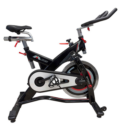 Gym Gear Sport Indoor Cycle exercise bike in black with red accents from a side view