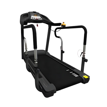 Gym Gear T95 Rehabilitation Treadmill in black with handlebars on a white background