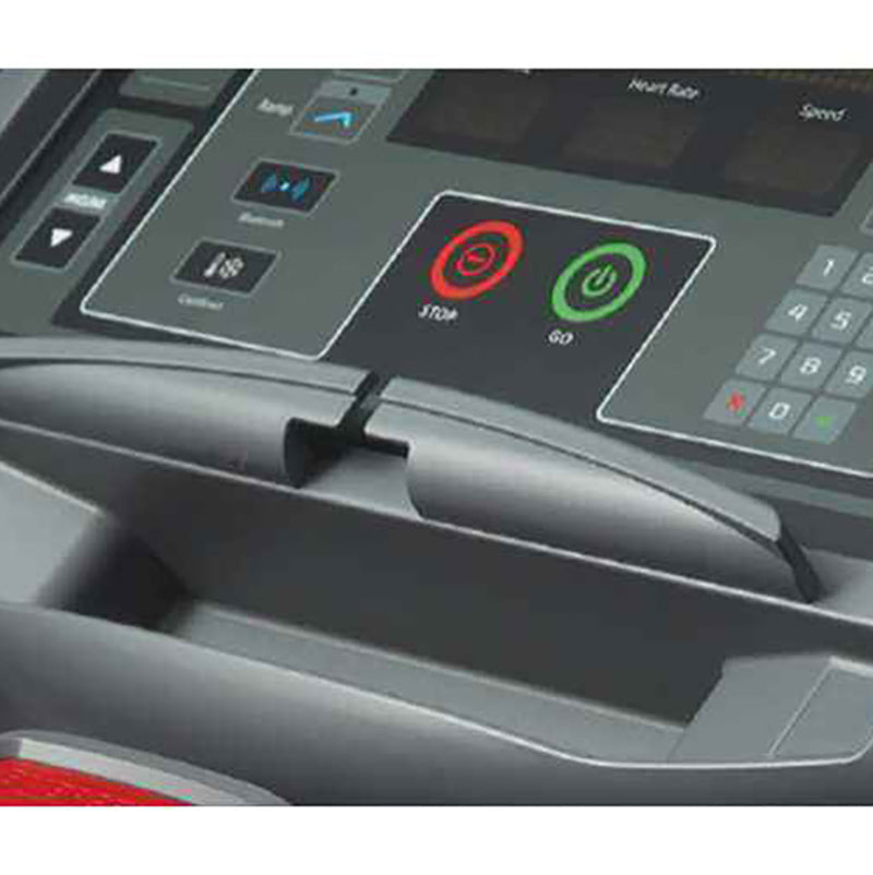 Control panel of a treadmill with digital display and buttons