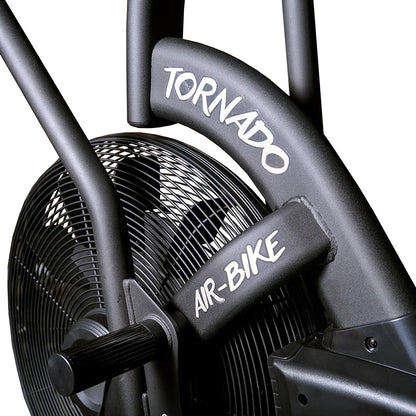 Close-up of the Gym Gear Tornado Airbike exercise bike fan wheel in black on a white background