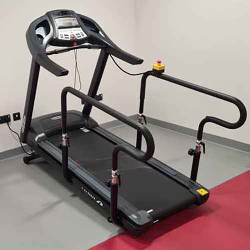 gym gear T95 Rehabilitation Treadmill with handrails in a grey room.