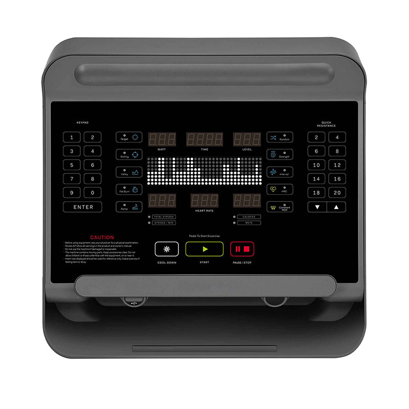 Control panel of the Gym Gear X97 Cross Trainer elliptical machine with digital display and buttons.