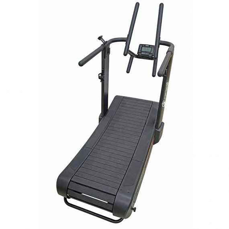 Gym Gear Curve 2.0 PLUS Treadmill in black from a top view on a white background
